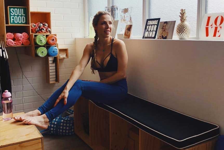 Belinda relaxing at Eastside yoga pilates studio Adelaide